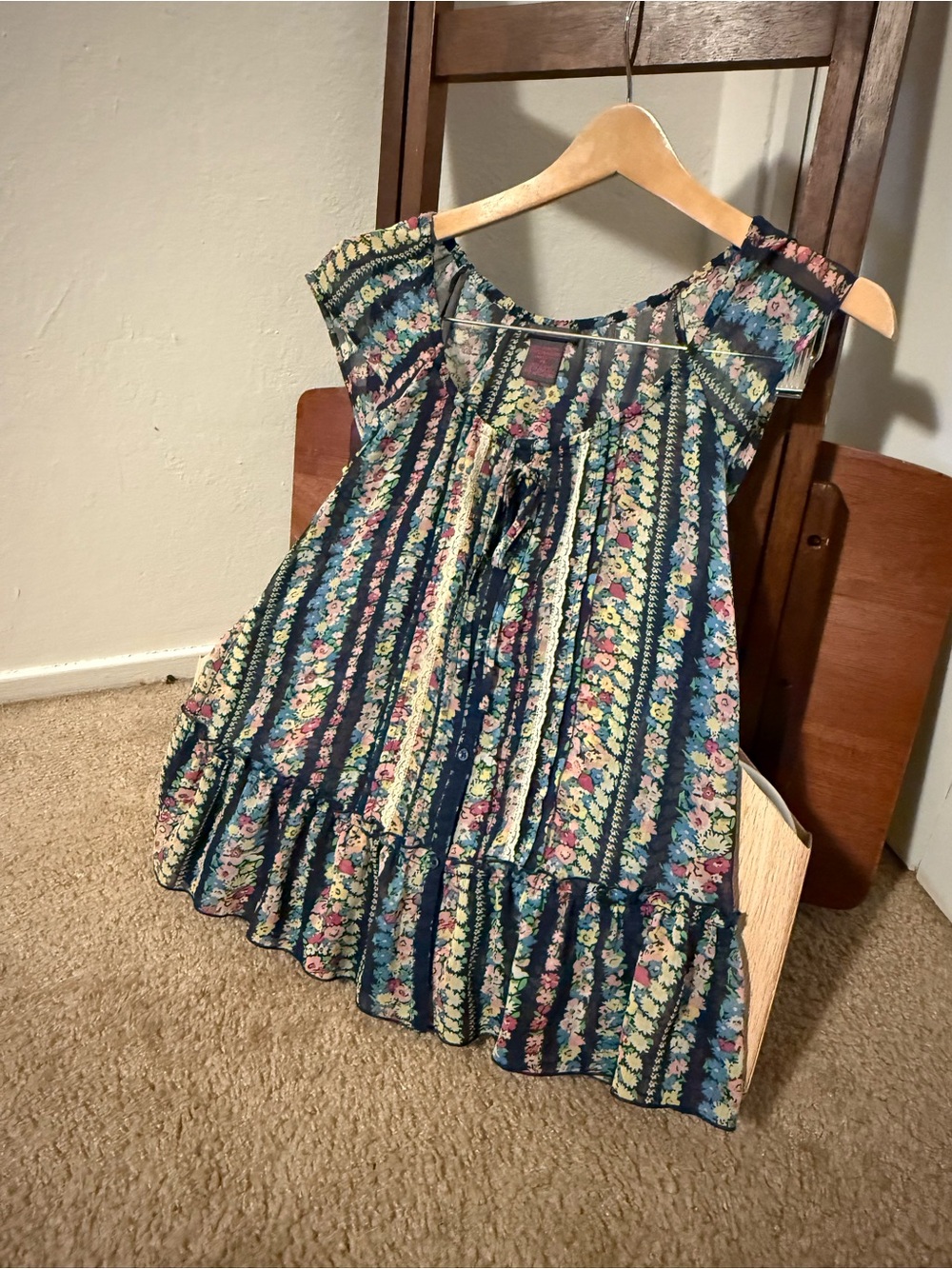 Fire Los Angeles Floral Navy Dress with Pink and Yellow Accents